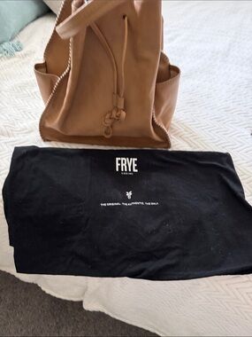 Frye Tan Leather Drawstring Backpack